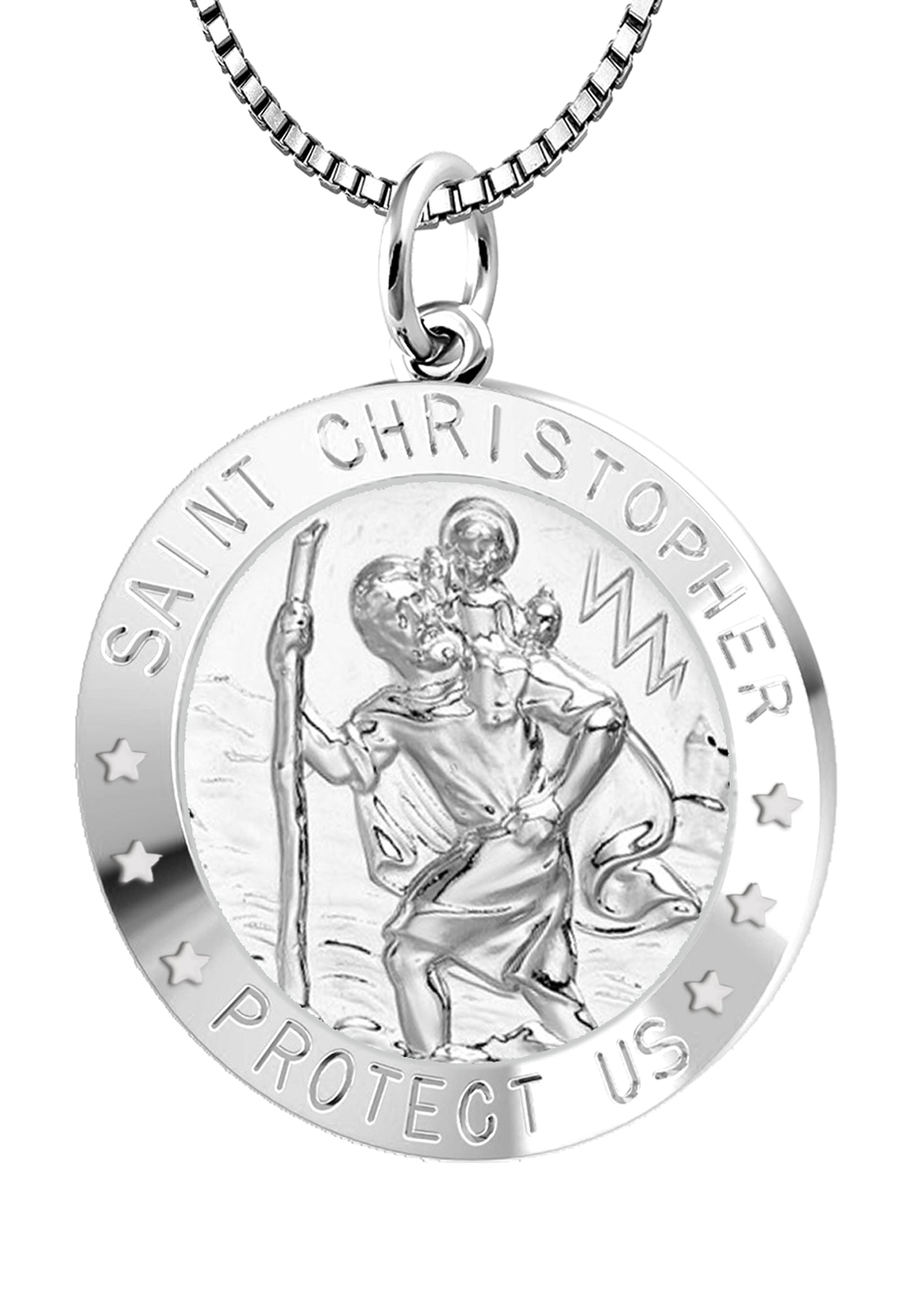 Ladies 925 Sterling Silver St Christopher Round Polished Pendant Necklace, 22mm - US Jewels