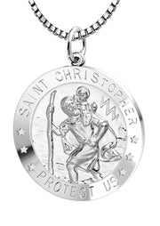 Ladies 925 Sterling Silver St Christopher Round Polished Pendant Necklace, 22mm - US Jewels