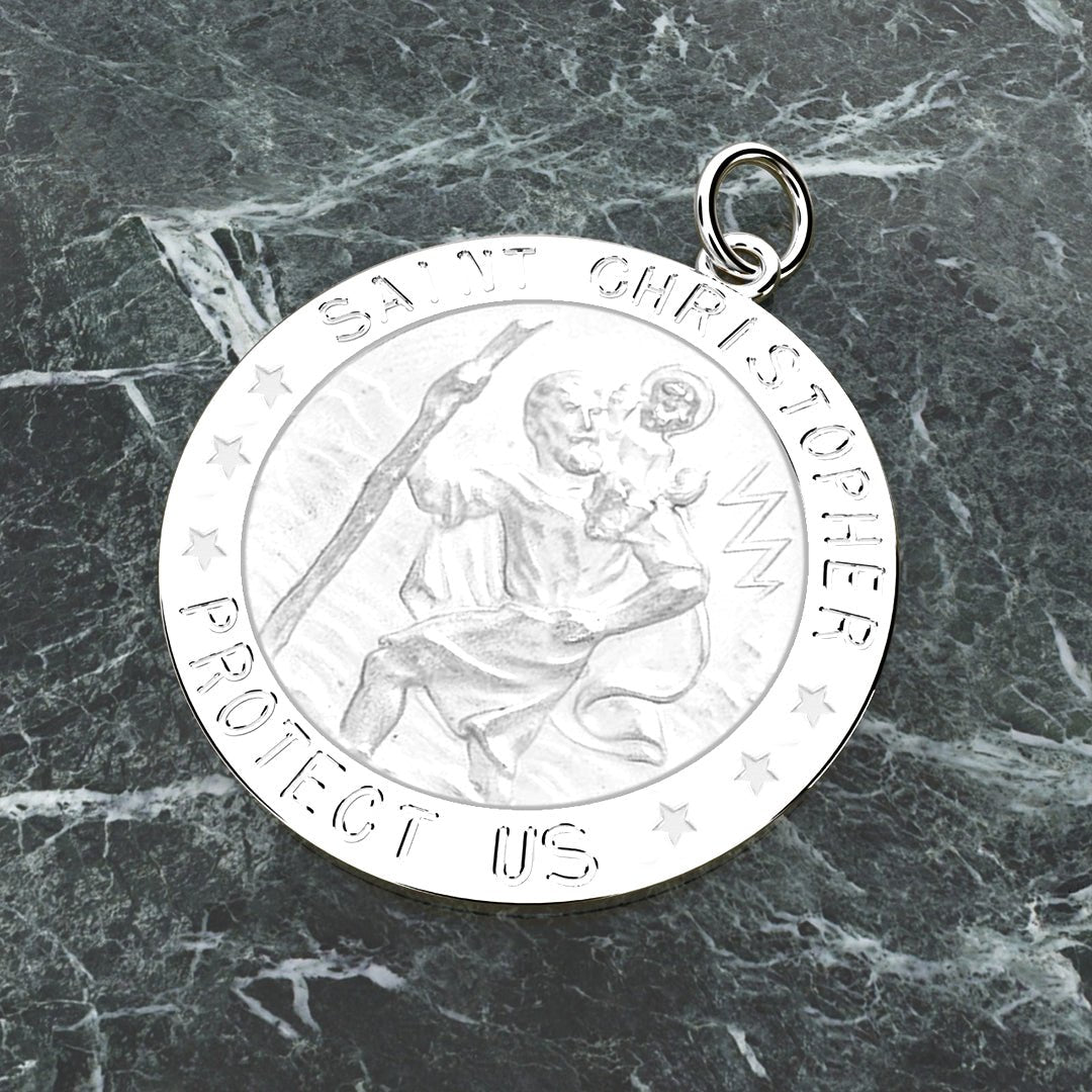 Ladies 925 Sterling Silver St Christopher Round Polished Pendant Necklace, 22mm - US Jewels