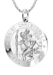 Ladies 925 Sterling Silver St Christopher Round Polished Pendant Necklace, 22mm - US Jewels