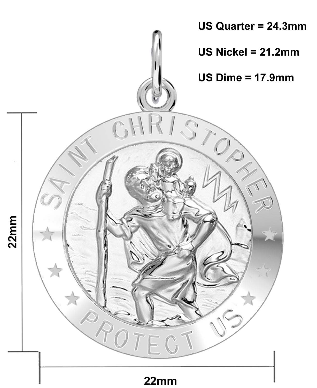Ladies 925 Sterling Silver St Christopher Round Polished Pendant Necklace, 22mm - US Jewels