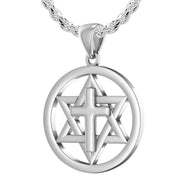 Ladies 925 Sterling Silver Star of David with Cross Jewish Pendant, 24mm - US Jewels