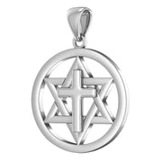 Ladies 925 Sterling Silver Star of David with Cross Jewish Pendant, 24mm - US Jewels