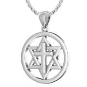 Ladies 925 Sterling Silver Star of David with Cross Jewish Pendant, 24mm - US Jewels