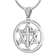 Ladies 925 Sterling Silver Star of David with Cross Jewish Pendant, 24mm - US Jewels