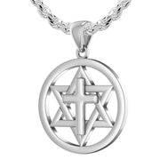 Ladies 925 Sterling Silver Star of David with Cross Jewish Pendant, 24mm - US Jewels