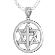 Ladies 925 Sterling Silver Star of David with Cross Jewish Pendant, 24mm - US Jewels