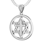 Ladies 925 Sterling Silver Star of David with Cross Jewish Pendant, 24mm - US Jewels