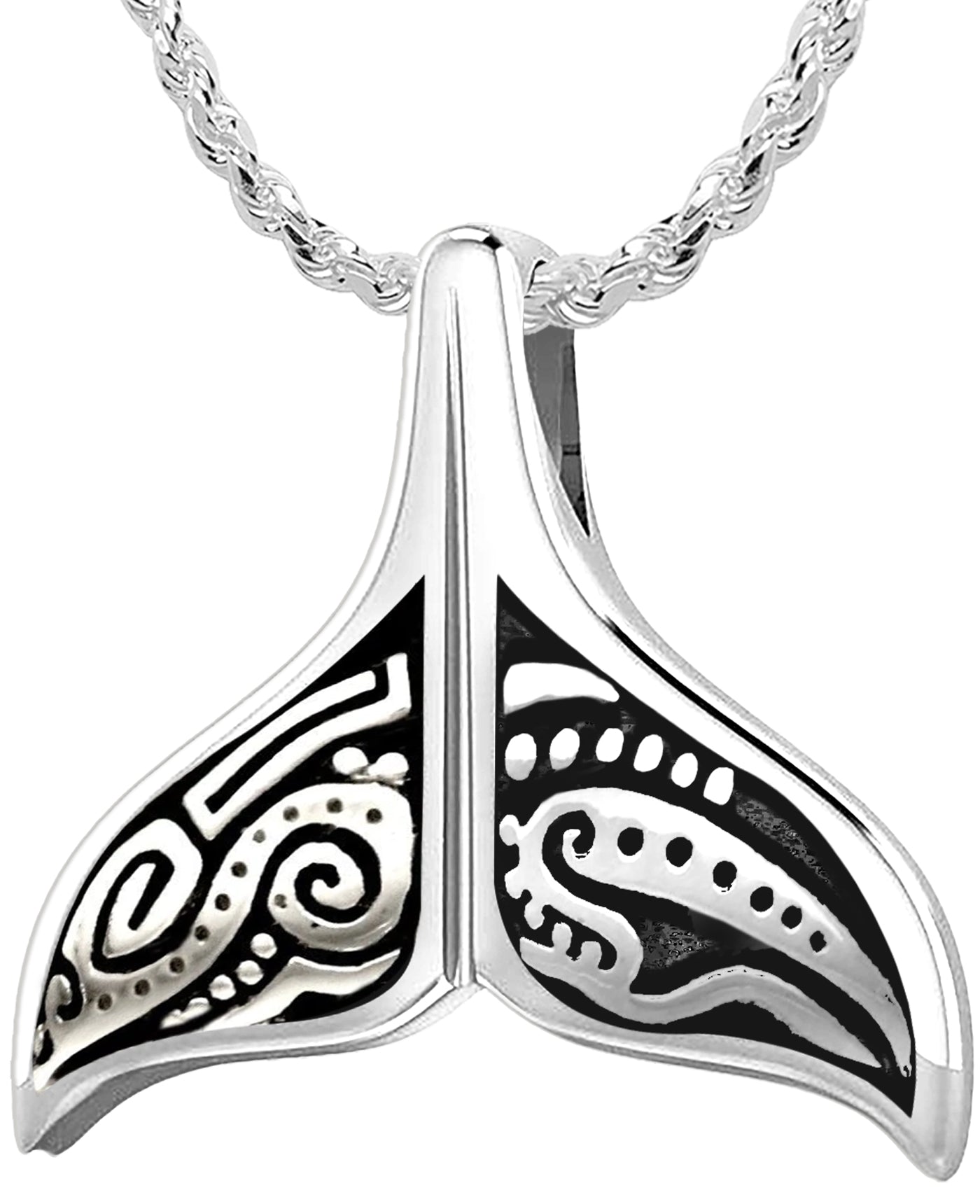 Ladies 925 Sterling Silver Tribal Whale Tail Pendant Necklace - US Jewels