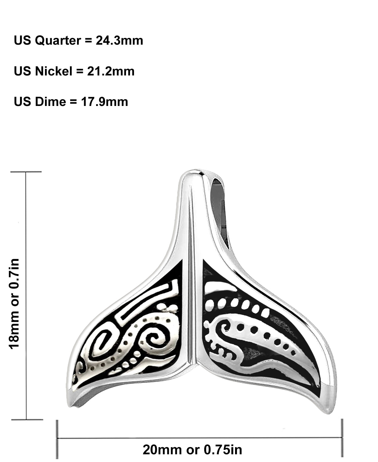 Ladies 925 Sterling Silver Tribal Whale Tail Pendant Necklace - US Jewels