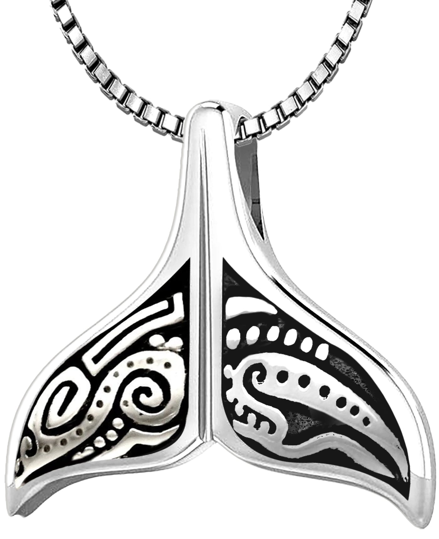 Ladies 925 Sterling Silver Tribal Whale Tail Pendant Necklace - US Jewels