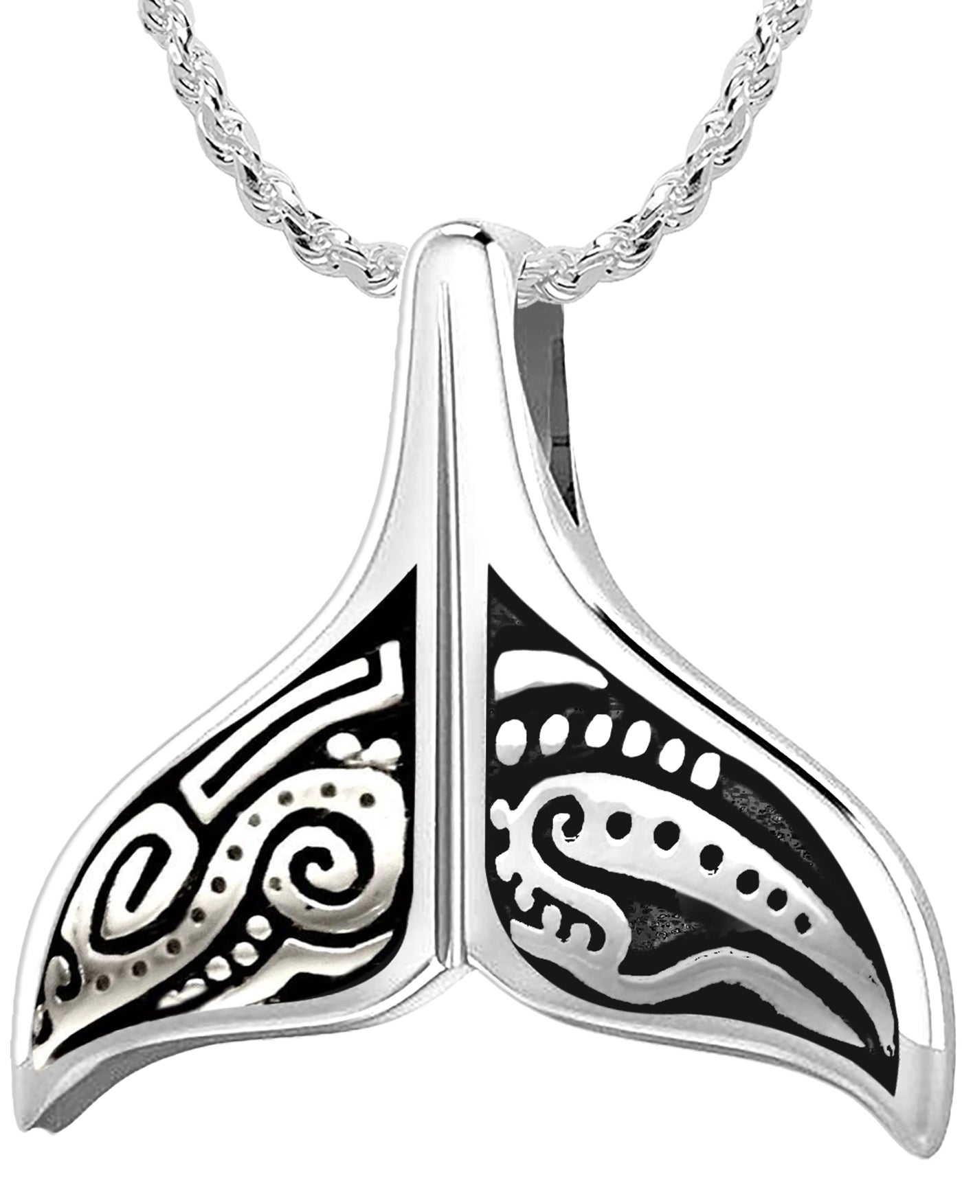 Ladies 925 Sterling Silver Tribal Whale Tail Pendant Necklace - US Jewels