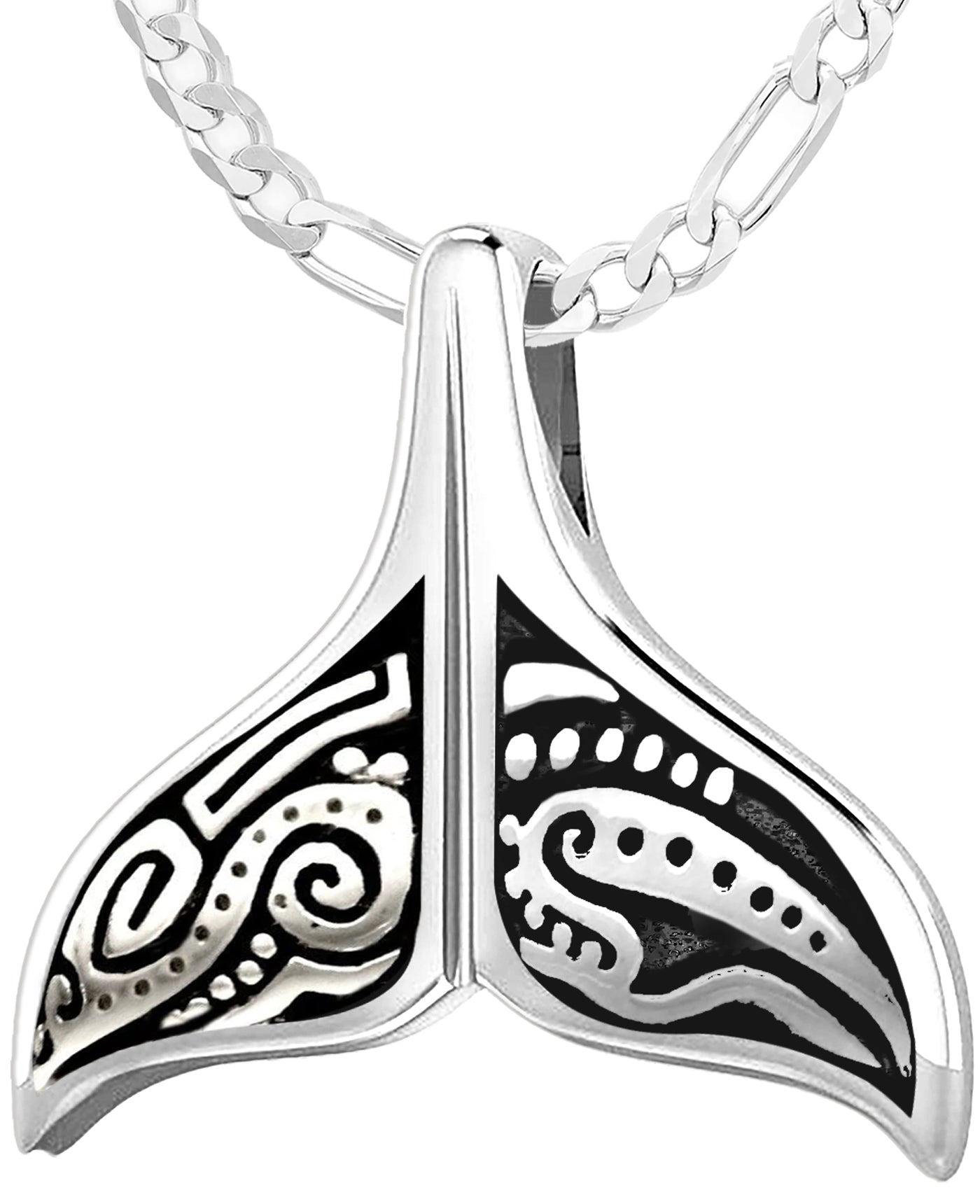 Ladies 925 Sterling Silver Tribal Whale Tail Pendant Necklace - US Jewels