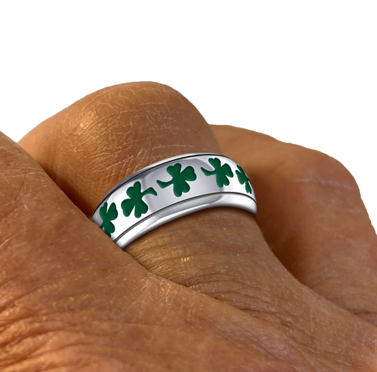 Ladies Silver Irish Celtic Shamrock 3 Leaf Clover Wedding Band Ring - US Jewels