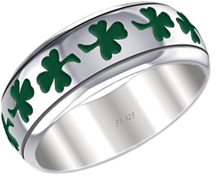 Ladies Silver Irish Celtic Shamrock 3 Leaf Clover Wedding Band Ring - US Jewels