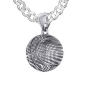 Ladies Small 925 Sterling Silver Textured Basketball Sports Pendant Necklace, 13mm - US Jewels