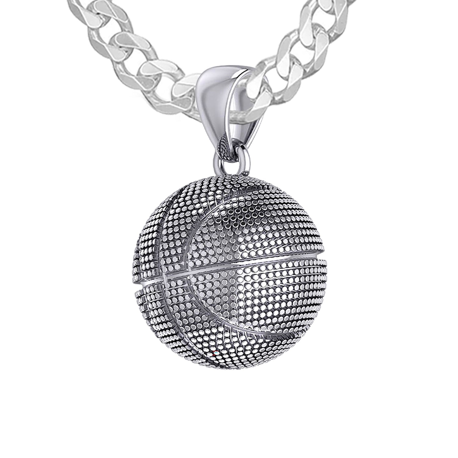 Ladies Small 925 Sterling Silver Textured Basketball Sports Pendant Necklace, 13mm - US Jewels
