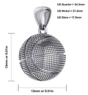 Ladies Small 925 Sterling Silver Textured Basketball Sports Pendant Necklace, 13mm - US Jewels