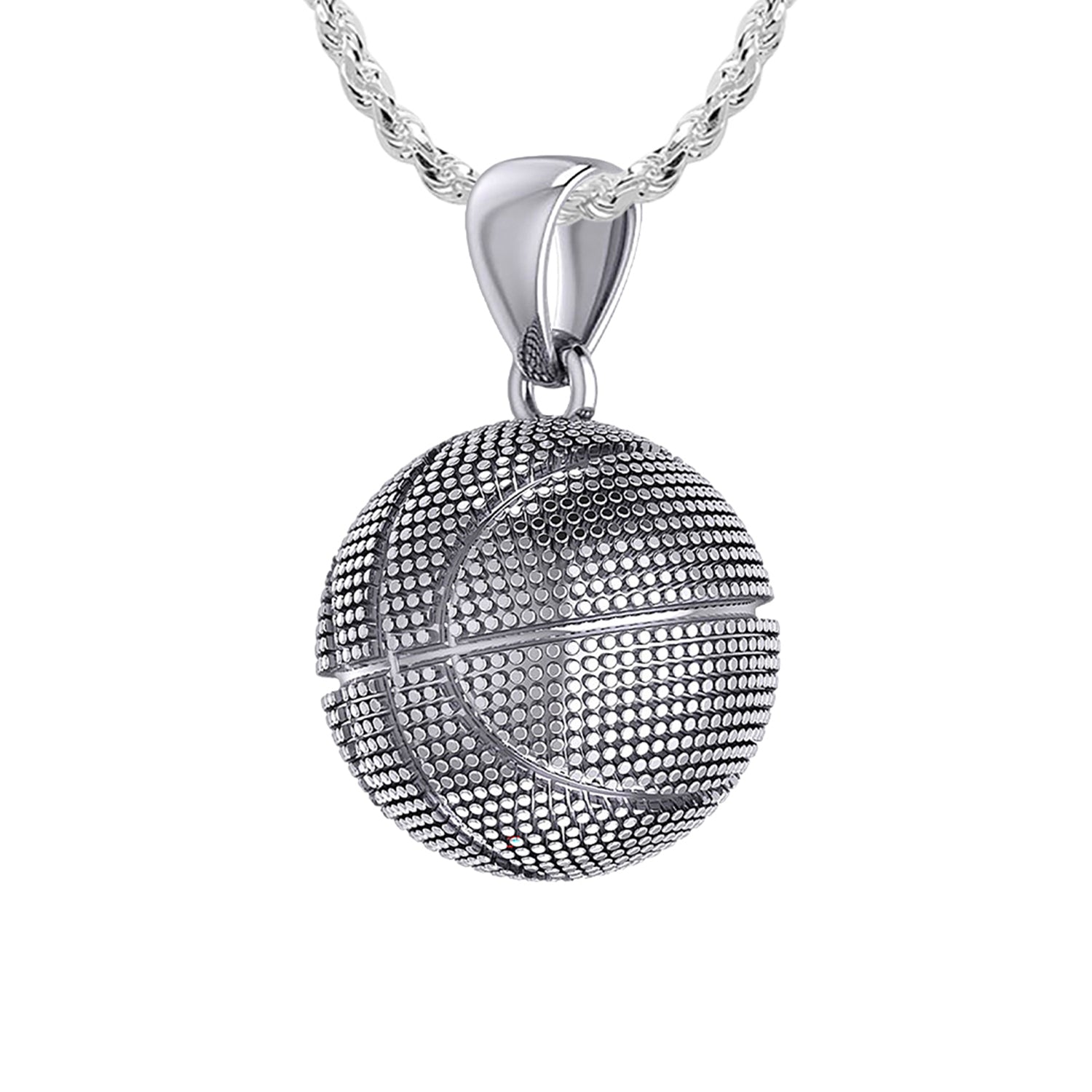 Ladies Small 925 Sterling Silver Textured Basketball Sports Pendant Necklace, 13mm - US Jewels