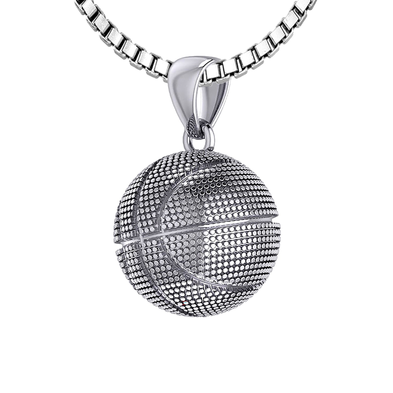 Ladies Small 925 Sterling Silver Textured Basketball Sports Pendant Necklace, 13mm - US Jewels