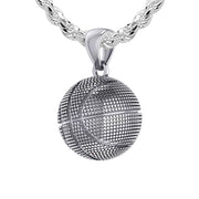 Ladies Small 925 Sterling Silver Textured Basketball Sports Pendant Necklace, 13mm - US Jewels