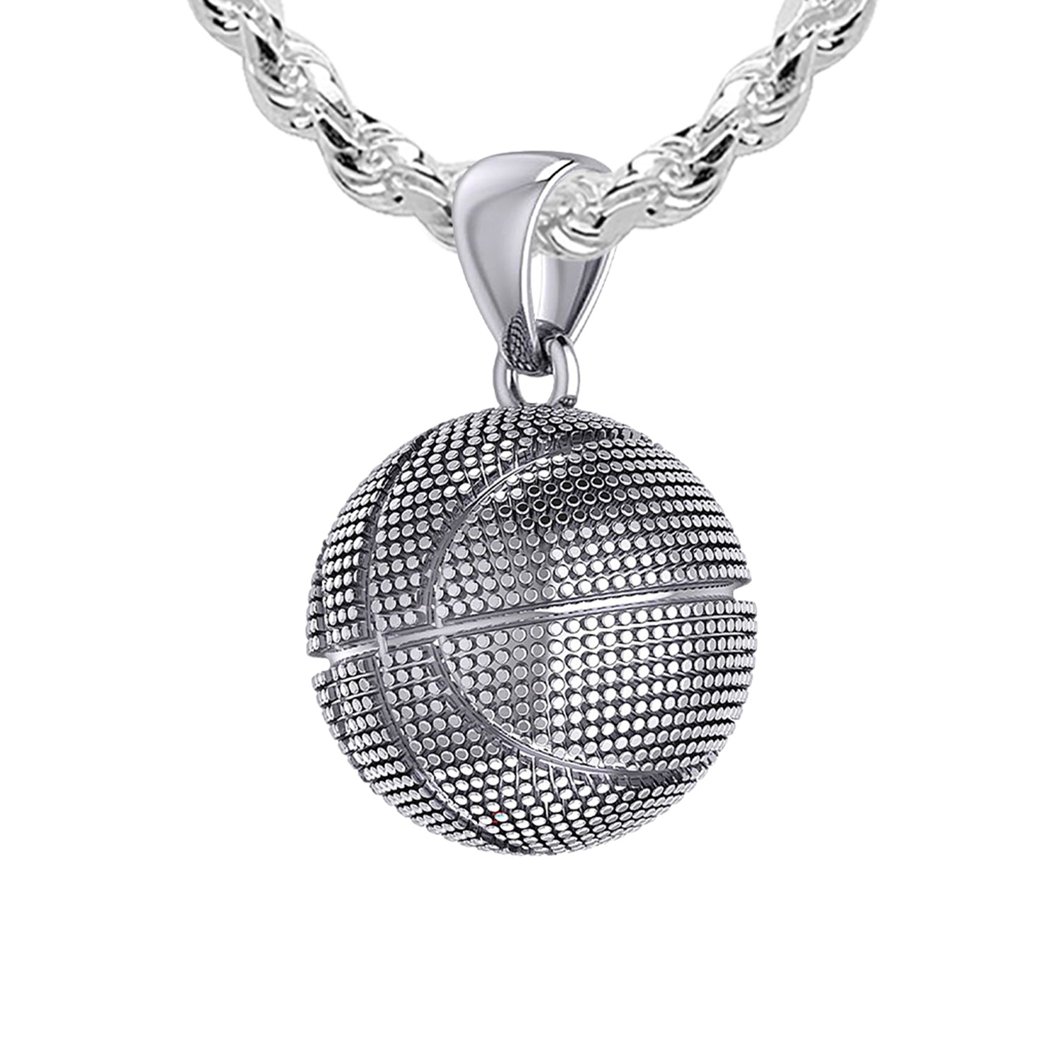 Ladies Small 925 Sterling Silver Textured Basketball Sports Pendant Necklace, 13mm - US Jewels