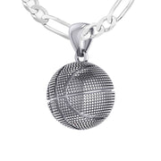 Ladies Small 925 Sterling Silver Textured Basketball Sports Pendant Necklace, 13mm - US Jewels