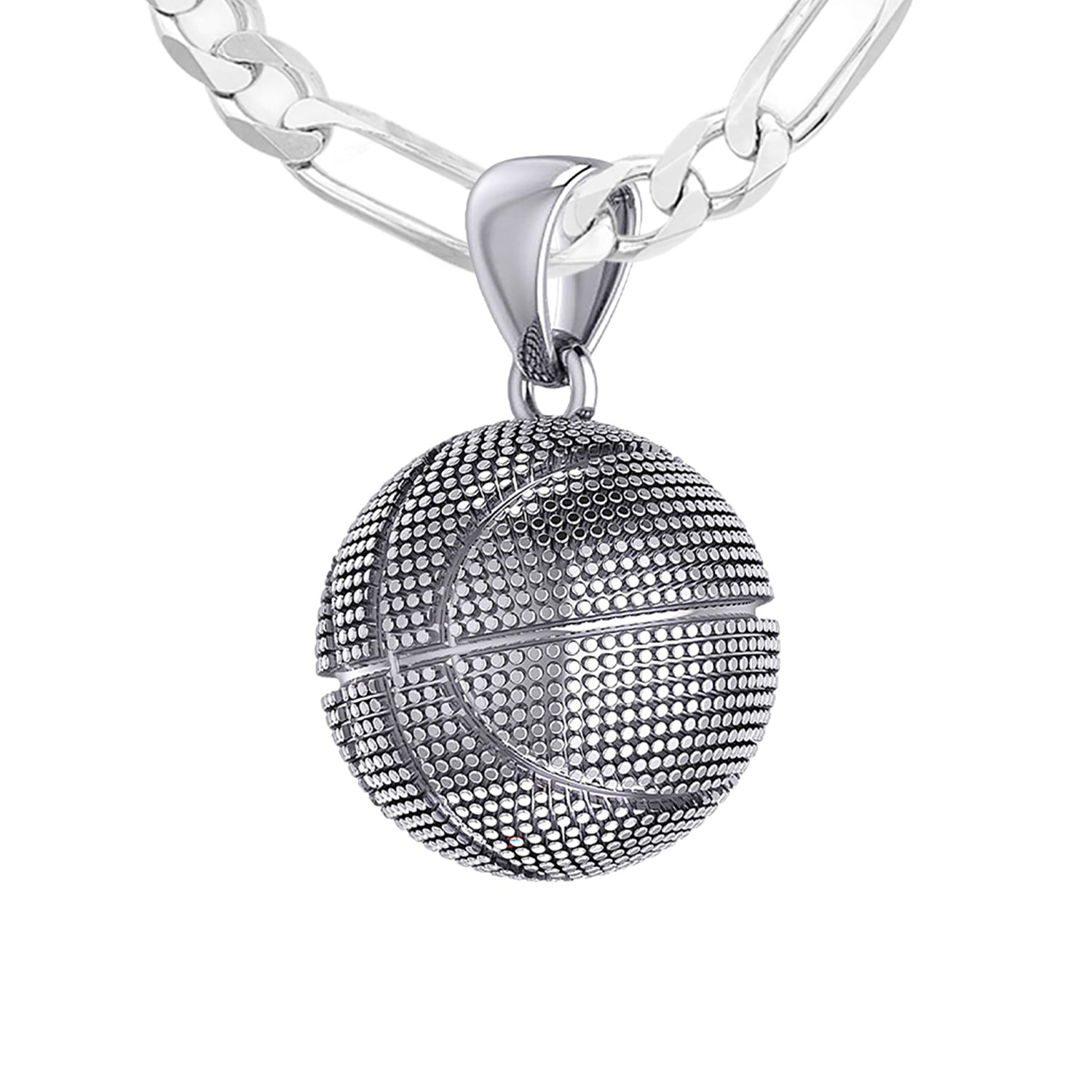 Ladies Small 925 Sterling Silver Textured Basketball Sports Pendant Necklace, 13mm - US Jewels