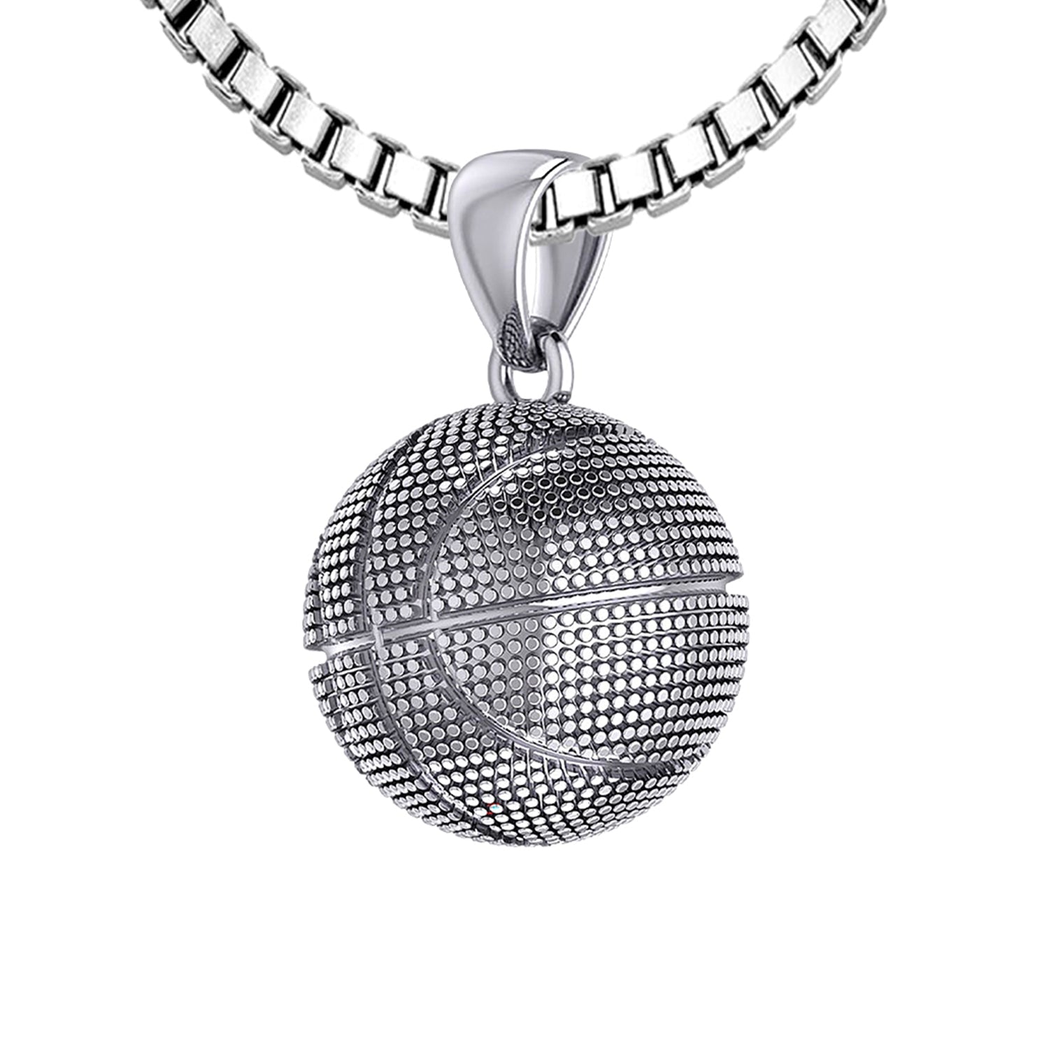 Ladies Small 925 Sterling Silver Textured Basketball Sports Pendant Necklace, 13mm - US Jewels