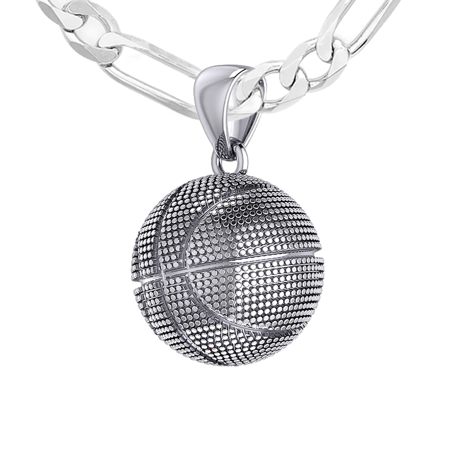 Ladies Small 925 Sterling Silver Textured Basketball Sports Pendant Necklace, 13mm - US Jewels