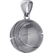 Ladies Small 925 Sterling Silver Textured Basketball Sports Pendant Necklace, 13mm - US Jewels