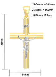Ladies Two Tone 14k Gold Crucifix Cross Pendant Necklace, 35mm - US Jewels
