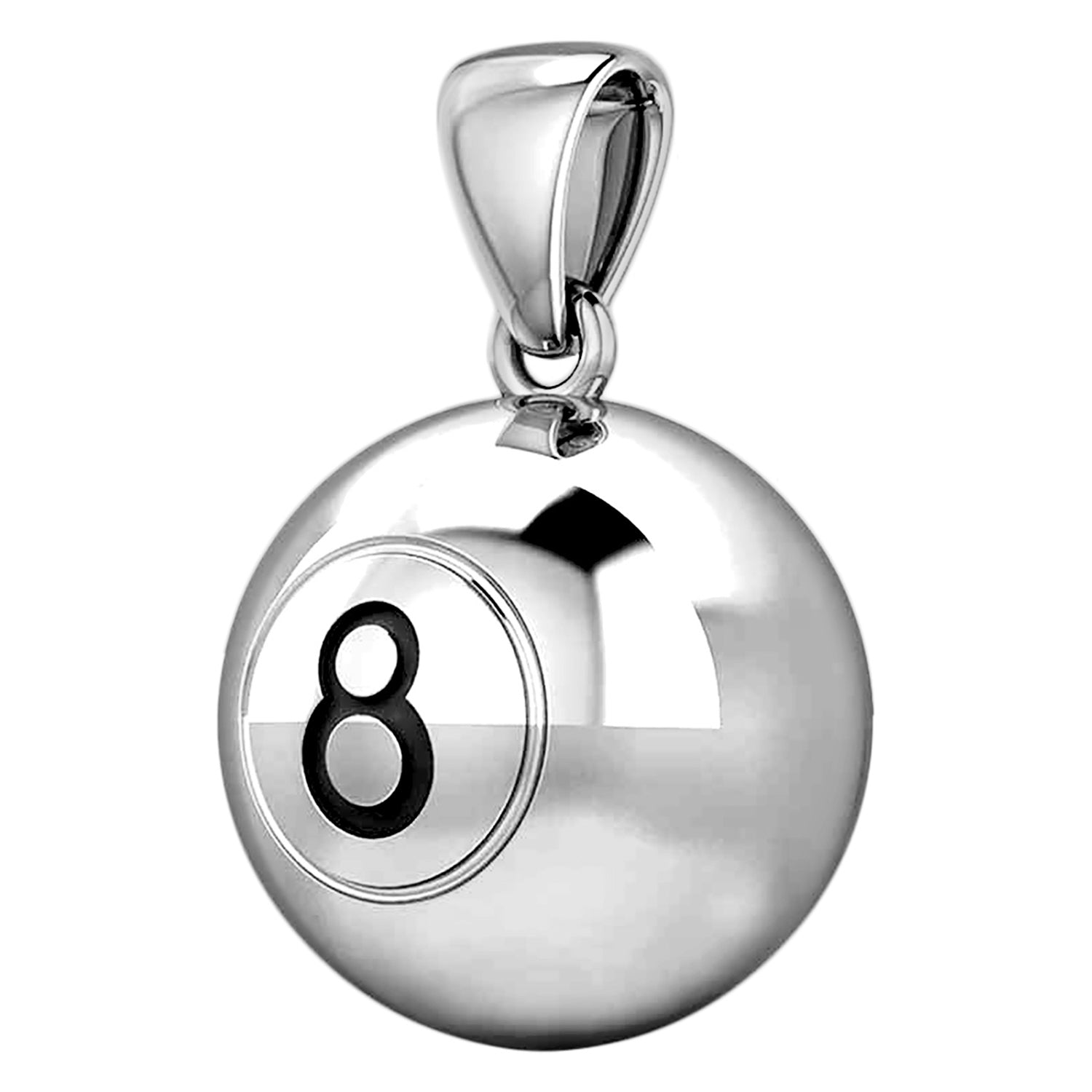 Large 925 Sterling Silver 3D Eight 8 Ball Billiards Pendant Necklace, 18.5mm - US Jewels