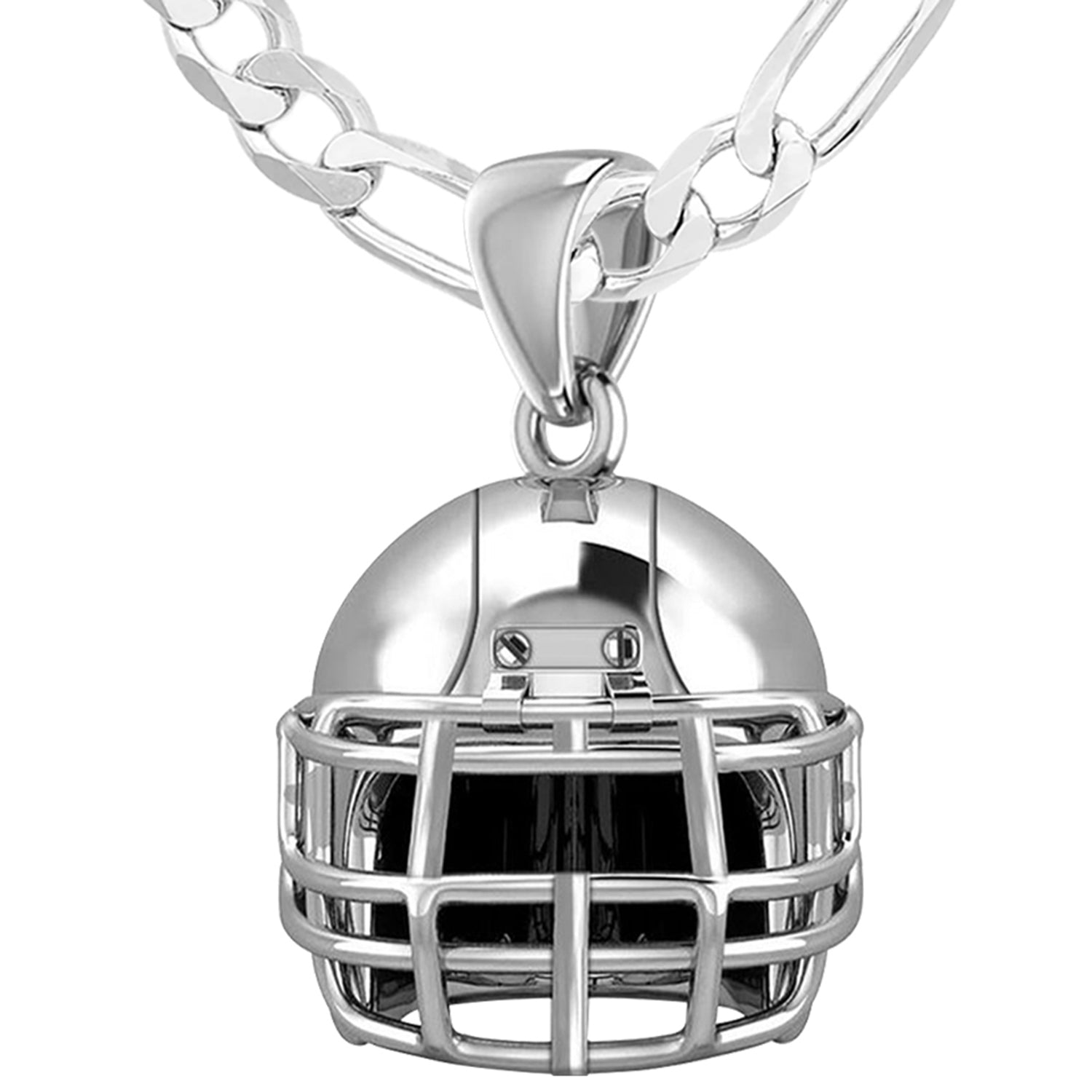 Large 925 Sterling Silver 3D Football Helmet Pendant Necklace, 22mm - US Jewels