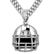 Large 925 Sterling Silver 3D Football Helmet Pendant Necklace, 22mm - US Jewels