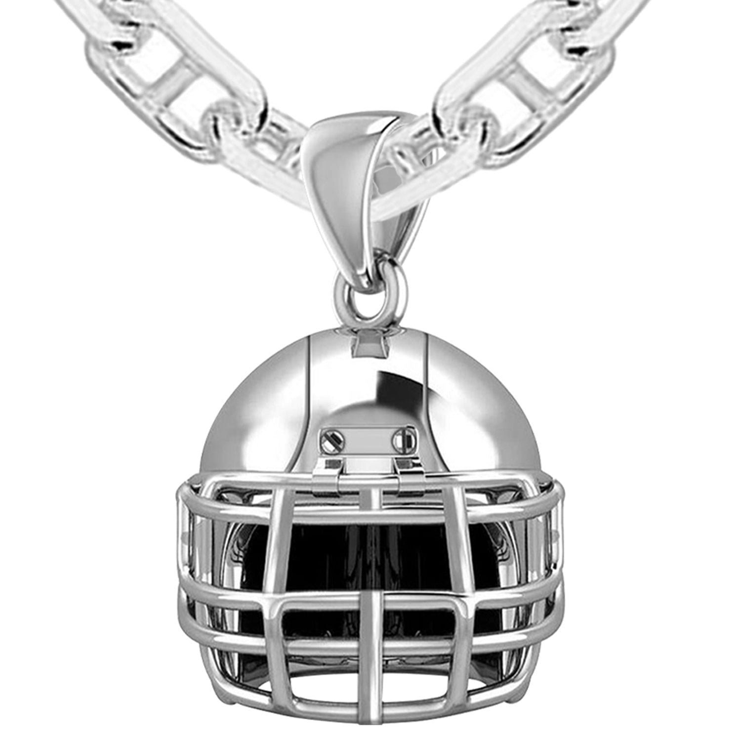 Large 925 Sterling Silver 3D Football Helmet Pendant Necklace, 22mm - US Jewels