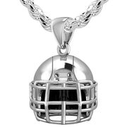 Large 925 Sterling Silver 3D Football Helmet Pendant Necklace, 22mm - US Jewels