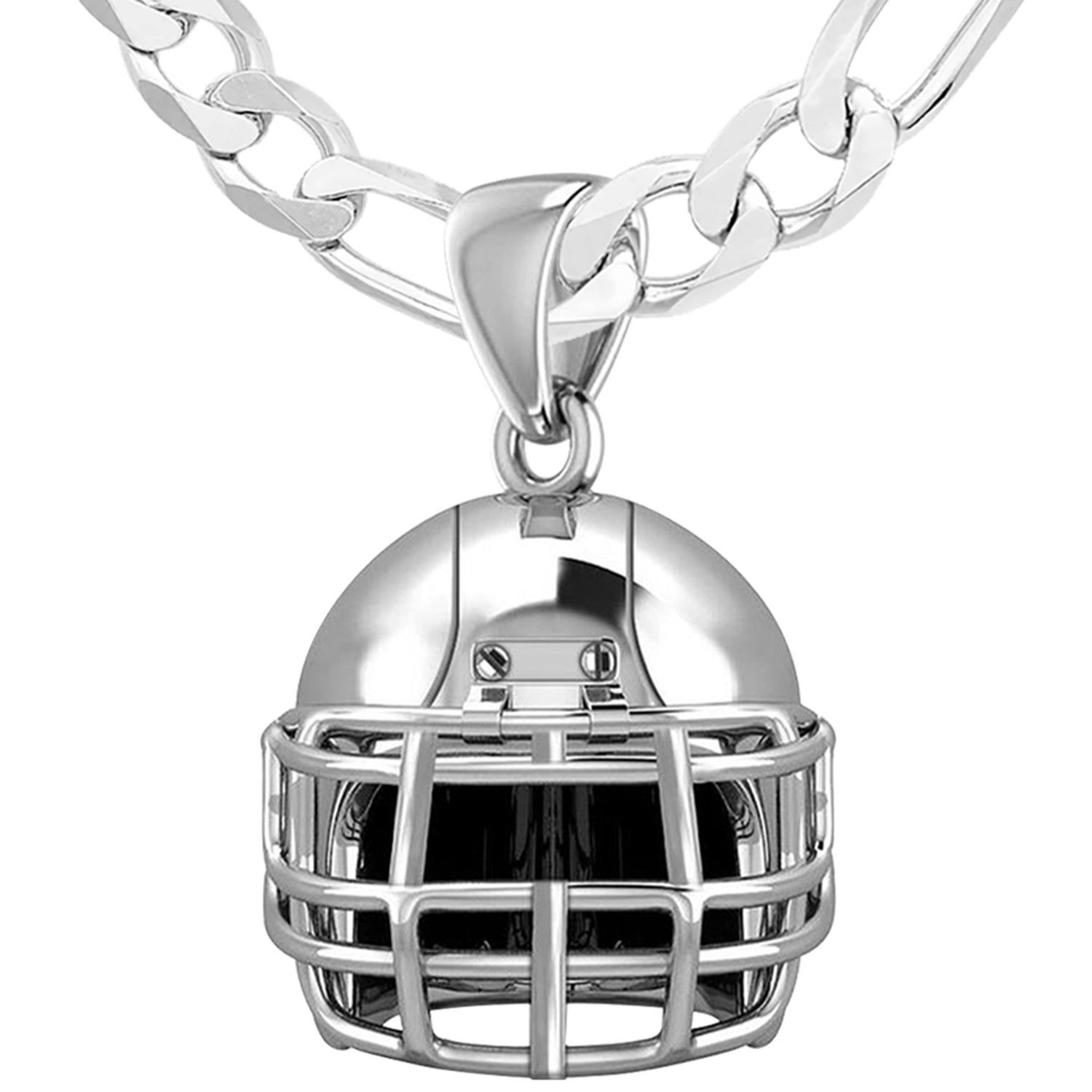 Large 925 Sterling Silver 3D Football Helmet Pendant Necklace, 22mm - US Jewels