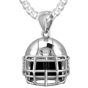 Large 925 Sterling Silver 3D Football Helmet Pendant Necklace, 22mm - US Jewels