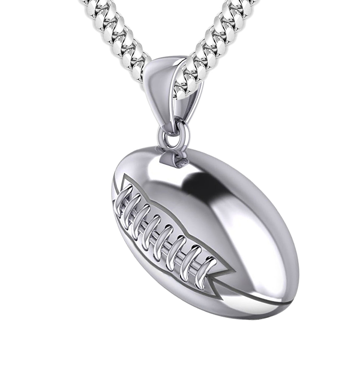 Large 925 Sterling Silver 3D Football Pendant Necklace, 20mm - US Jewels