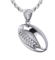 Large 925 Sterling Silver 3D Football Pendant Necklace, 20mm - US Jewels