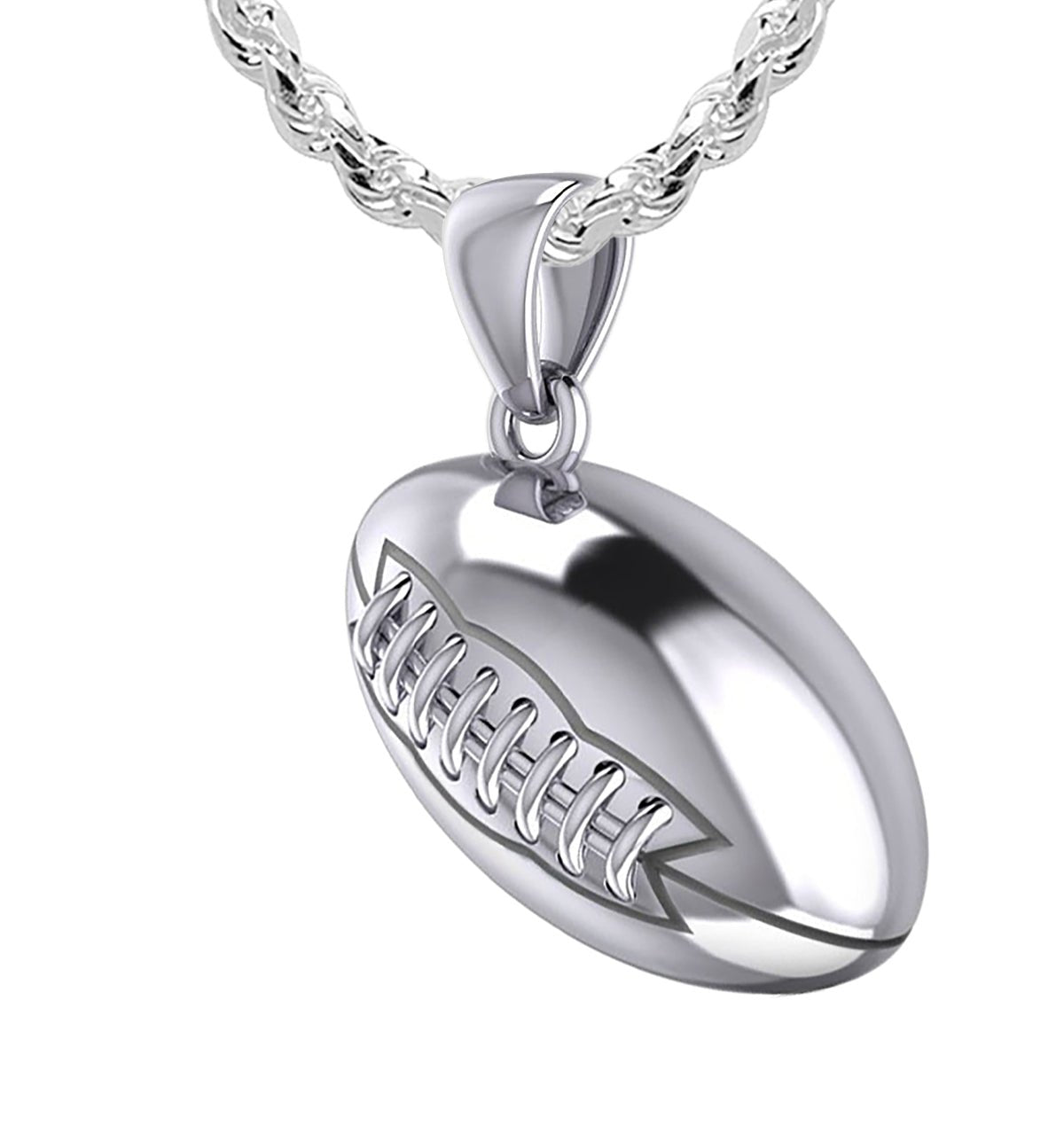 Large 925 Sterling Silver 3D Football Pendant Necklace, 20mm - US Jewels