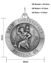 Large Men's 925 Sterling Silver Saint Christopher Round Antique Pendant Necklace, 32mm - US Jewels