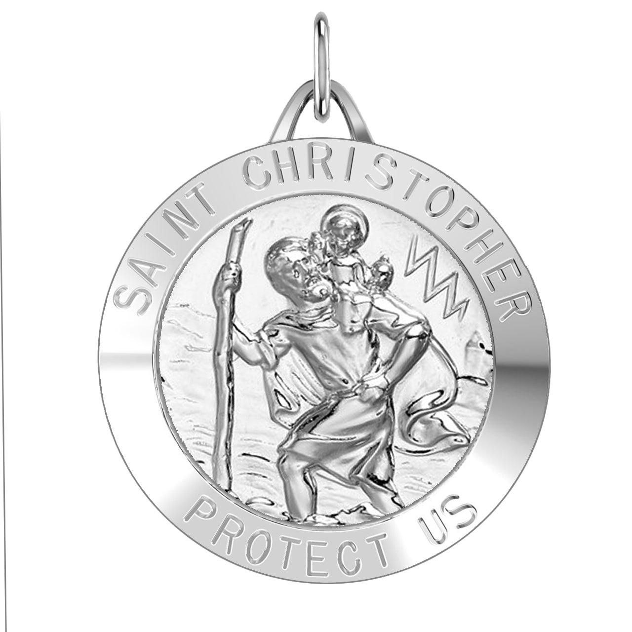 Large Men's 925 Sterling Silver Saint Christopher Round Polished Pendant Necklace, 32mm - US Jewels