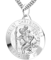 Large Men's 925 Sterling Silver Saint Christopher Round Polished Pendant Necklace, 32mm - US Jewels
