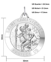 Large Men's 925 Sterling Silver Saint Christopher Round Polished Pendant Necklace, 32mm - US Jewels