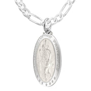 Men 925 Sterling Silver 32mm St Christopher Oval High Polished Pendant Necklace - US Jewels