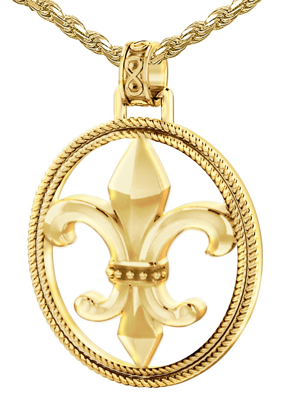 Fleur De Lis Necklace Gold Pendant In Braided Design