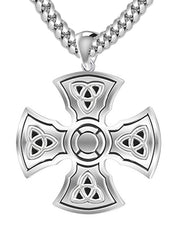 Men's 1 1/3in 925 Sterling Silver Templar Celtic Cross Pendant Necklace - US Jewels