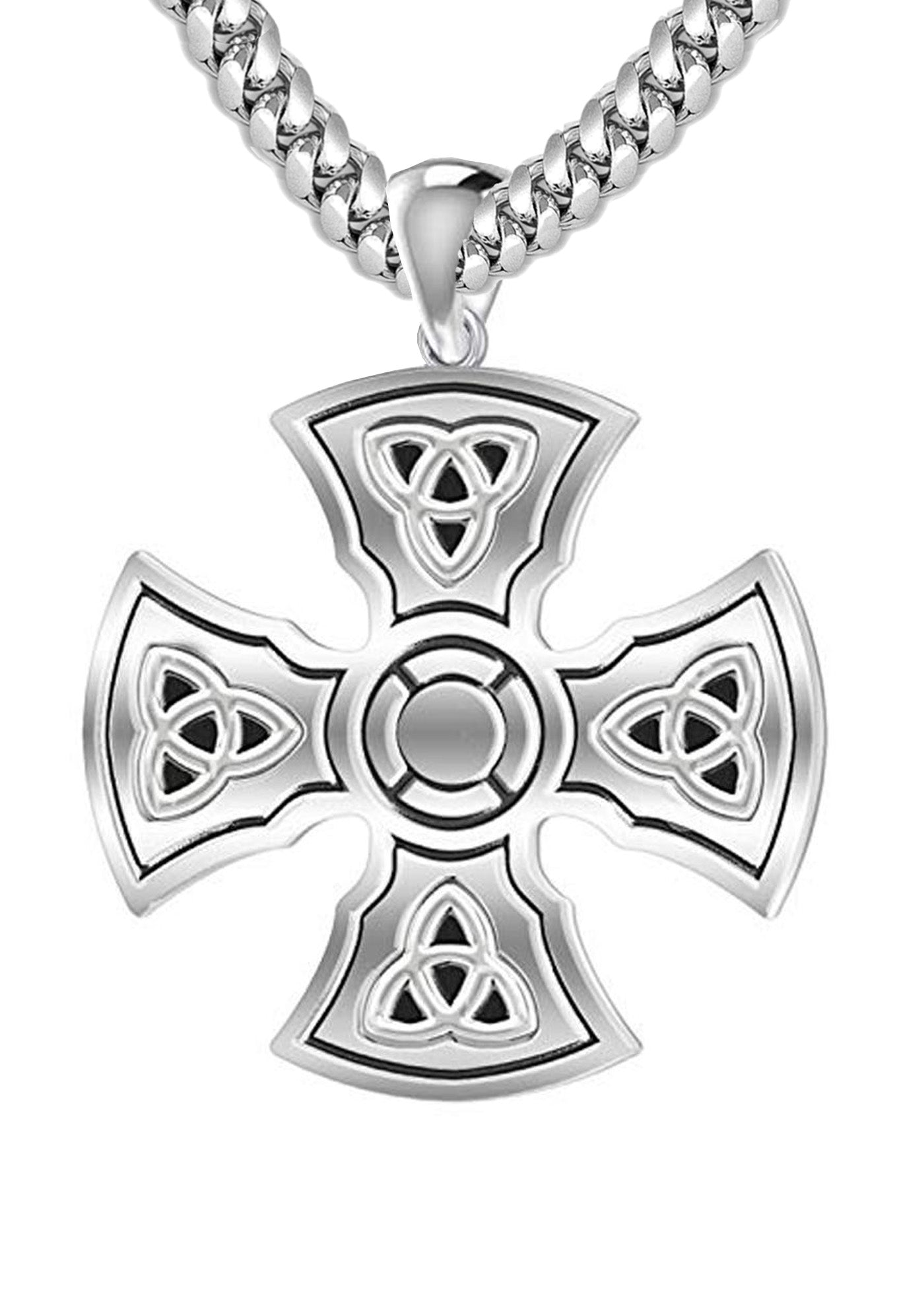 Men's 1 1/3in 925 Sterling Silver Templar Celtic Cross Pendant Necklace - US Jewels